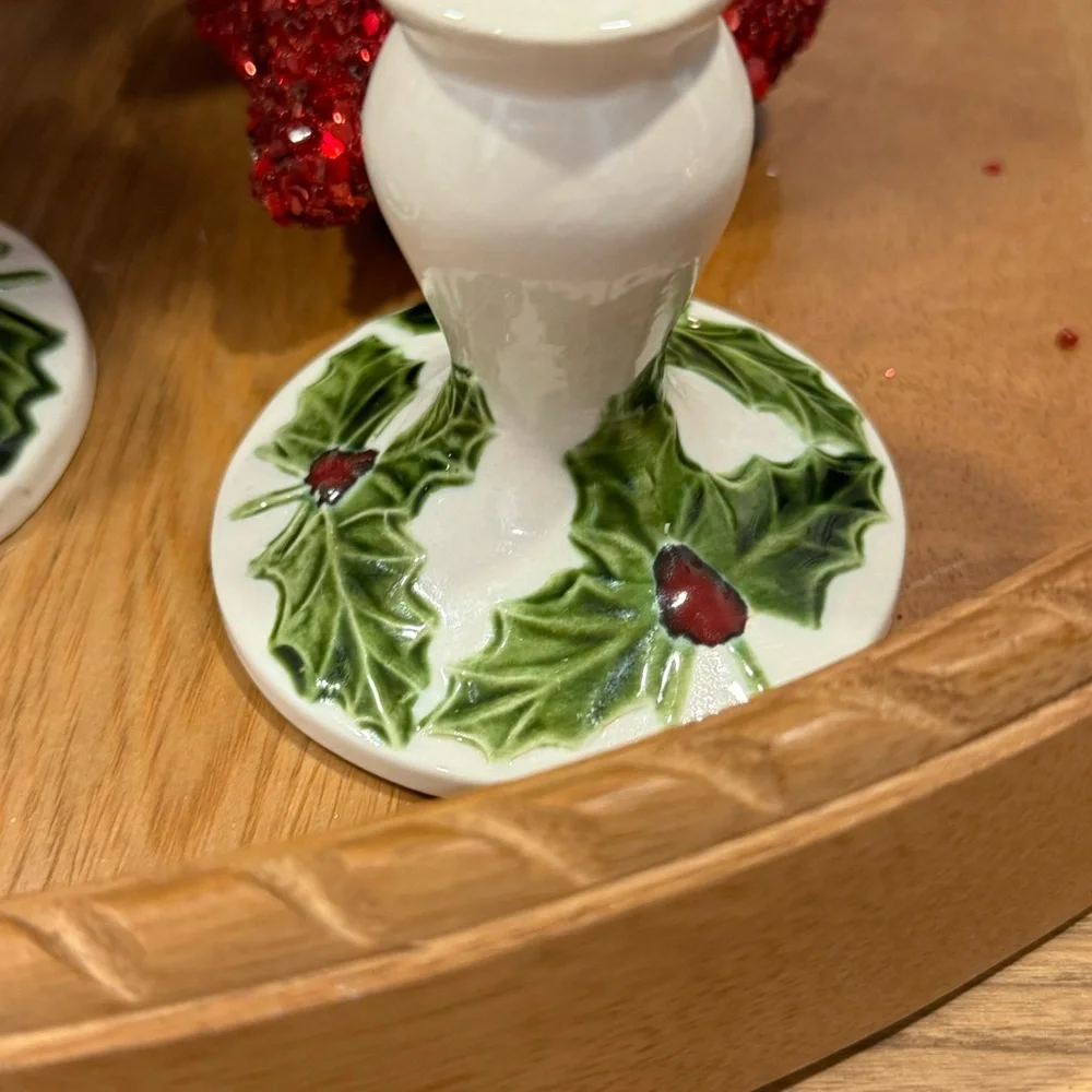 Mid Century Vintage Christmas Art Pottery Candle Holder 3”
